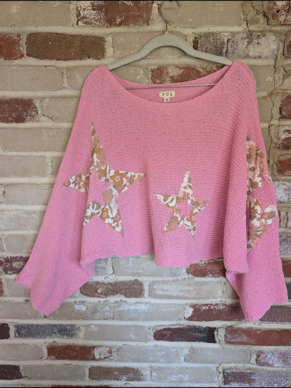 POL Pink Star Appliqué Knit Sweater